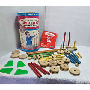 VTG Boys Tinkertoy Building Set & Blocks One Size Brown Green